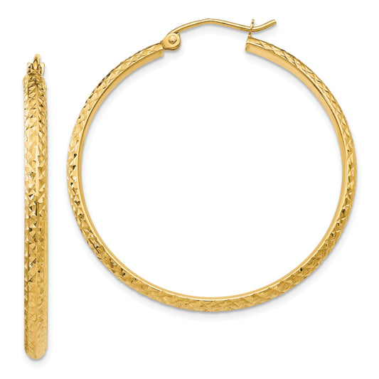 10K Yellow Gold Diamond-Cut 2.8X37mm Hollow Hoop Earrings