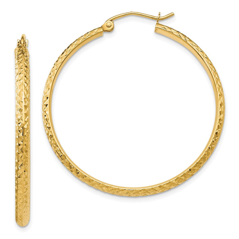 10K Yellow Gold Diamond-Cut 2.8X37mm Hollow Hoop Earrings