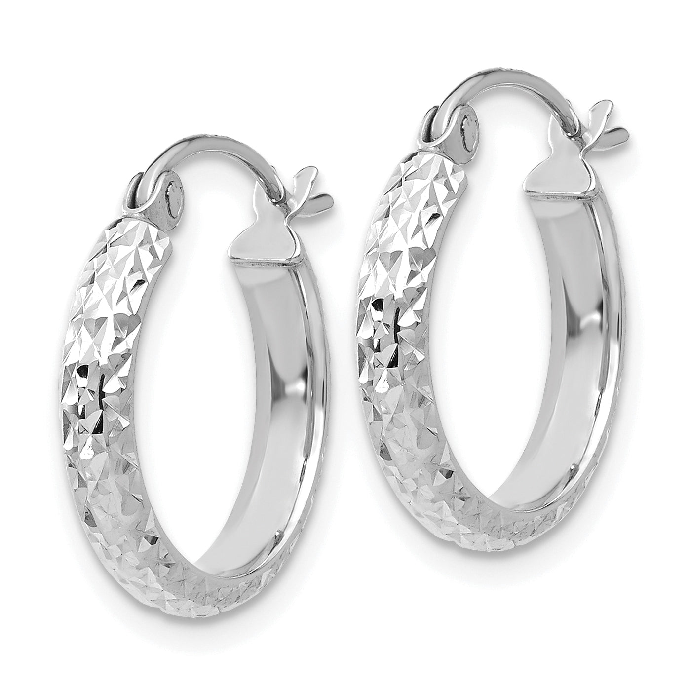 10K White Gold Diamond-Cut 2.8X15mm Hollow Hoop Earrings