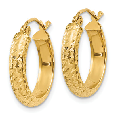10K Yellow Gold 10K Diamond-Cut 3.5X17mm Hollow Hoop Earrings