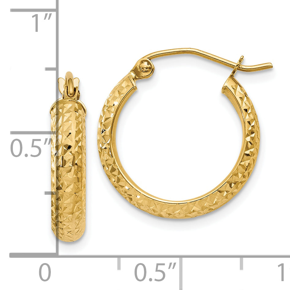 10K Yellow Gold 10K Diamond-Cut 3.5X17mm Hollow Hoop Earrings