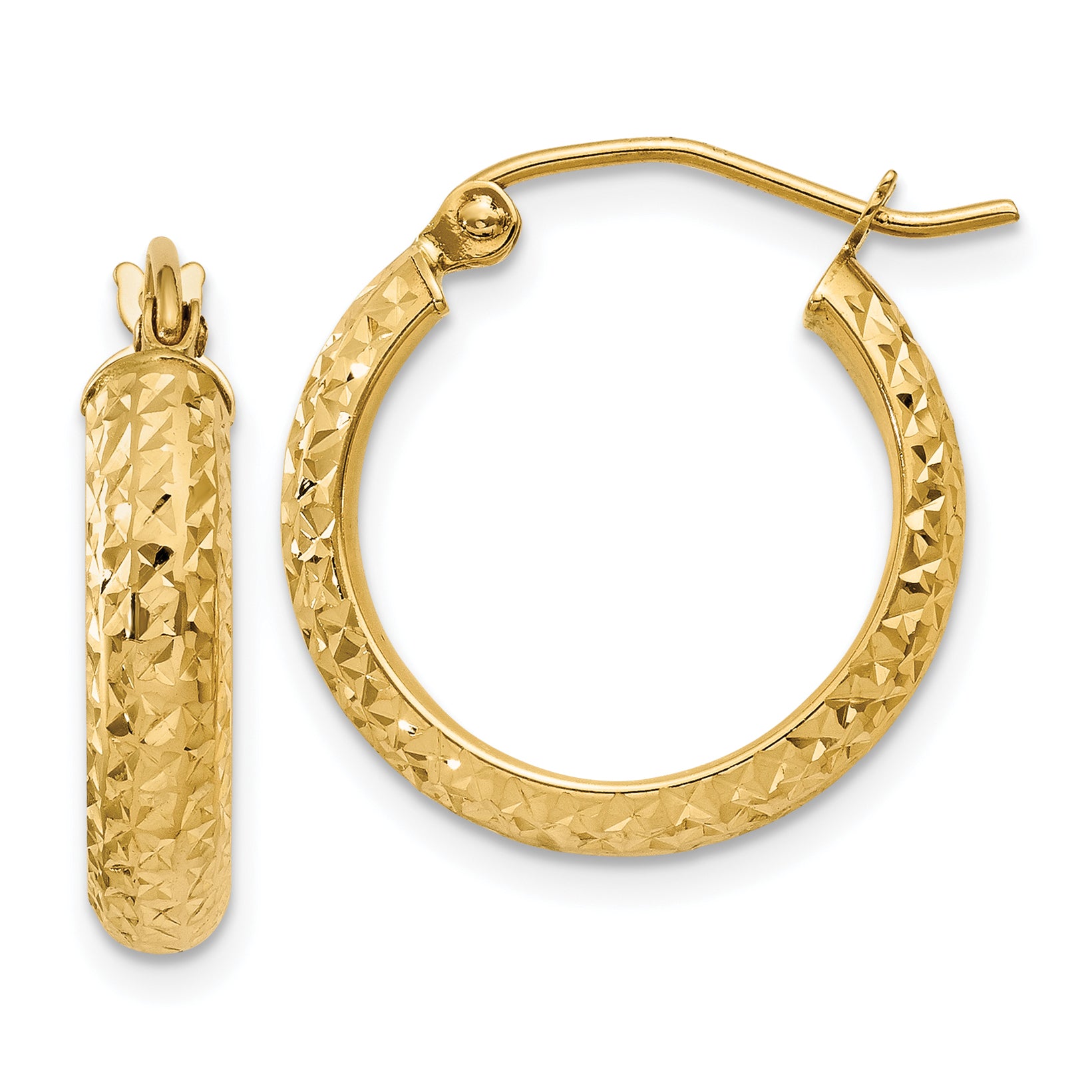 10K Yellow Gold 10K Diamond-Cut 3.5X17mm Hollow Hoop Earrings