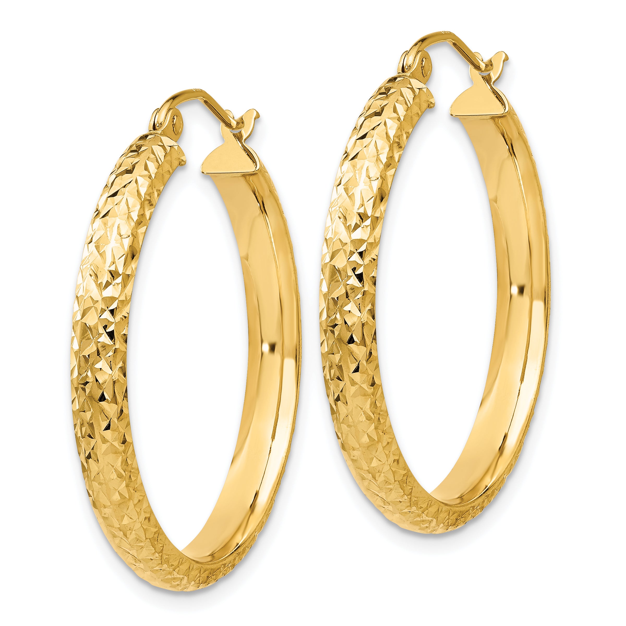 10K Yellow Gold 10K Diamond-Cut 3.5X28mm Hollow Hoop Earrings