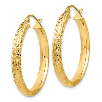 10K Yellow Gold 10K Diamond-Cut 3.5X28mm Hollow Hoop Earrings