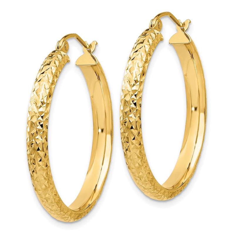 10K Yellow Gold 10K Diamond-Cut 3.5X28mm Hollow Hoop Earrings