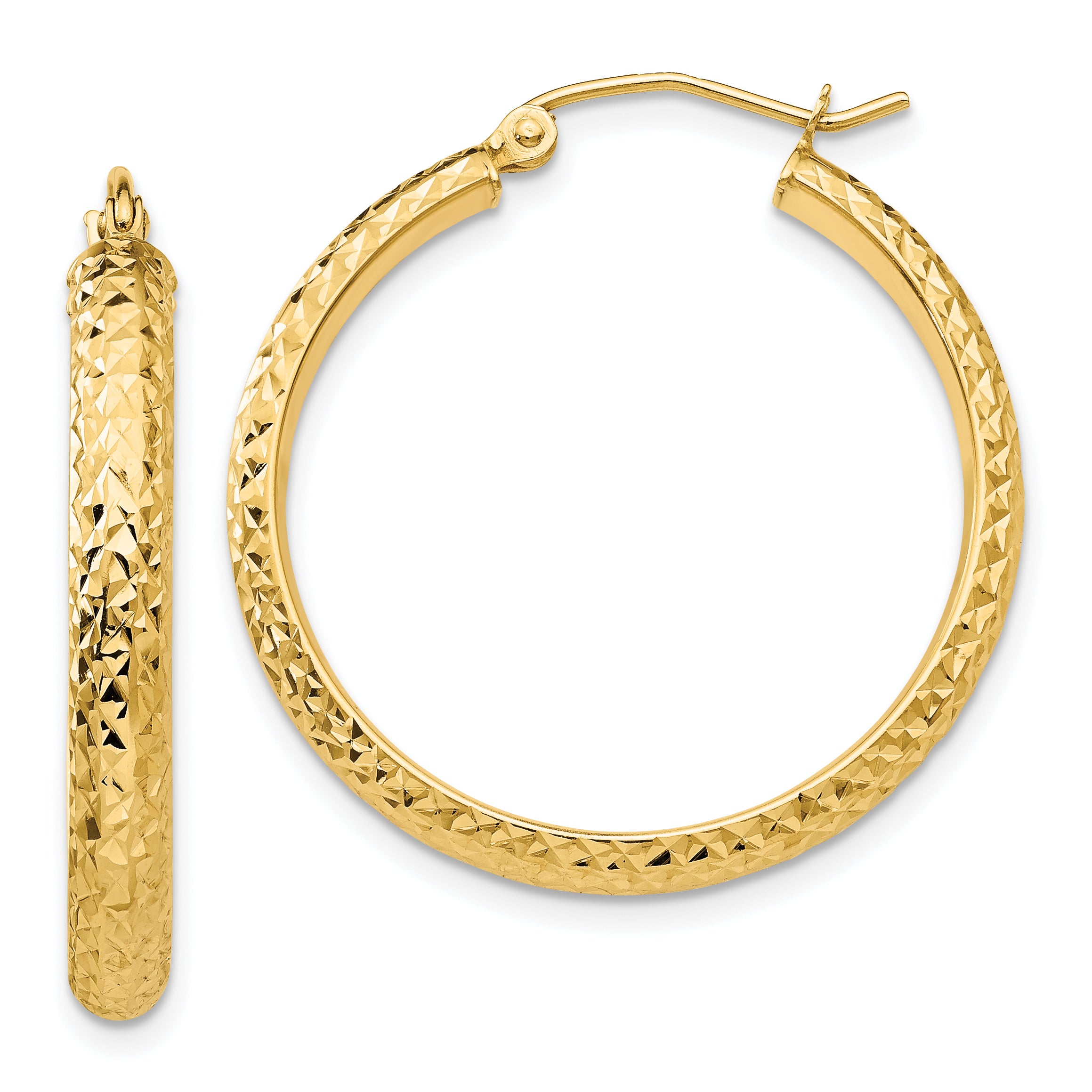 10K Yellow Gold 10K Diamond-Cut 3.5X28mm Hollow Hoop Earrings
