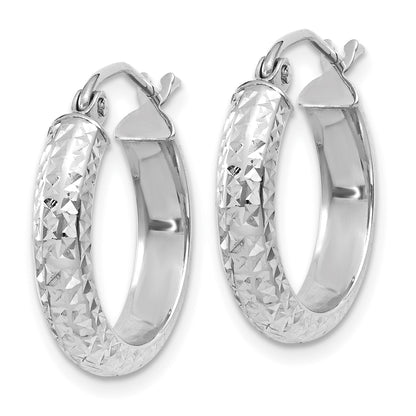 10K White Gold 10K Diamond-Cut 3.5X17mm Hollow Hoop Earrings