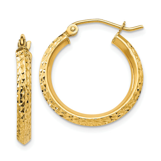 10K Yellow Gold Knife Edge Diamond-Cut 2.5X20mm Hollow Hoop Earrings