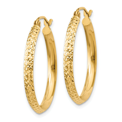 10K Yellow Gold Knife Edge Diamond-Cut 2.5X25mm Hollow Hoop Earrings