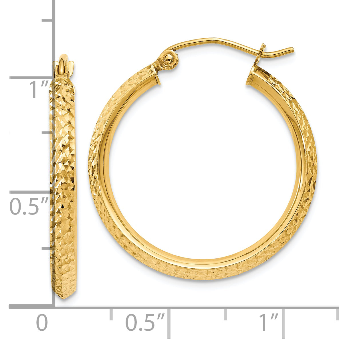 10K Yellow Gold Knife Edge Diamond-Cut 2.5X25mm Hollow Hoop Earrings