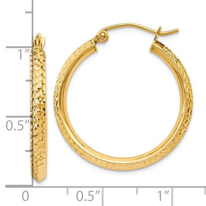 10K Yellow Gold Knife Edge Diamond-Cut 2.5X25mm Hollow Hoop Earrings