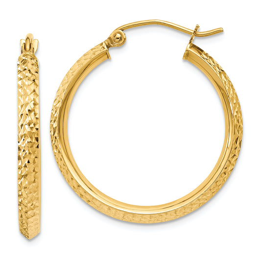 10K Yellow Gold Knife Edge Diamond-Cut 2.5X25mm Hollow Hoop Earrings