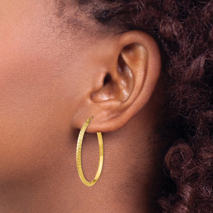 10K Yellow Gold Knife Edge Diamond-Cut Hollow Hoop Earrings