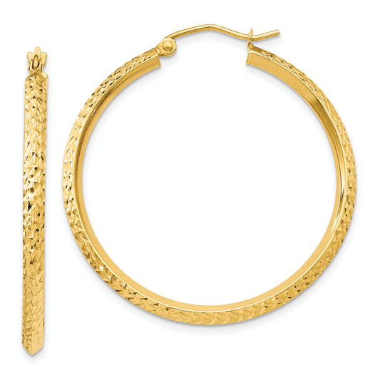 10K Yellow Gold Knife Edge Diamond-Cut Hollow Hoop Earrings