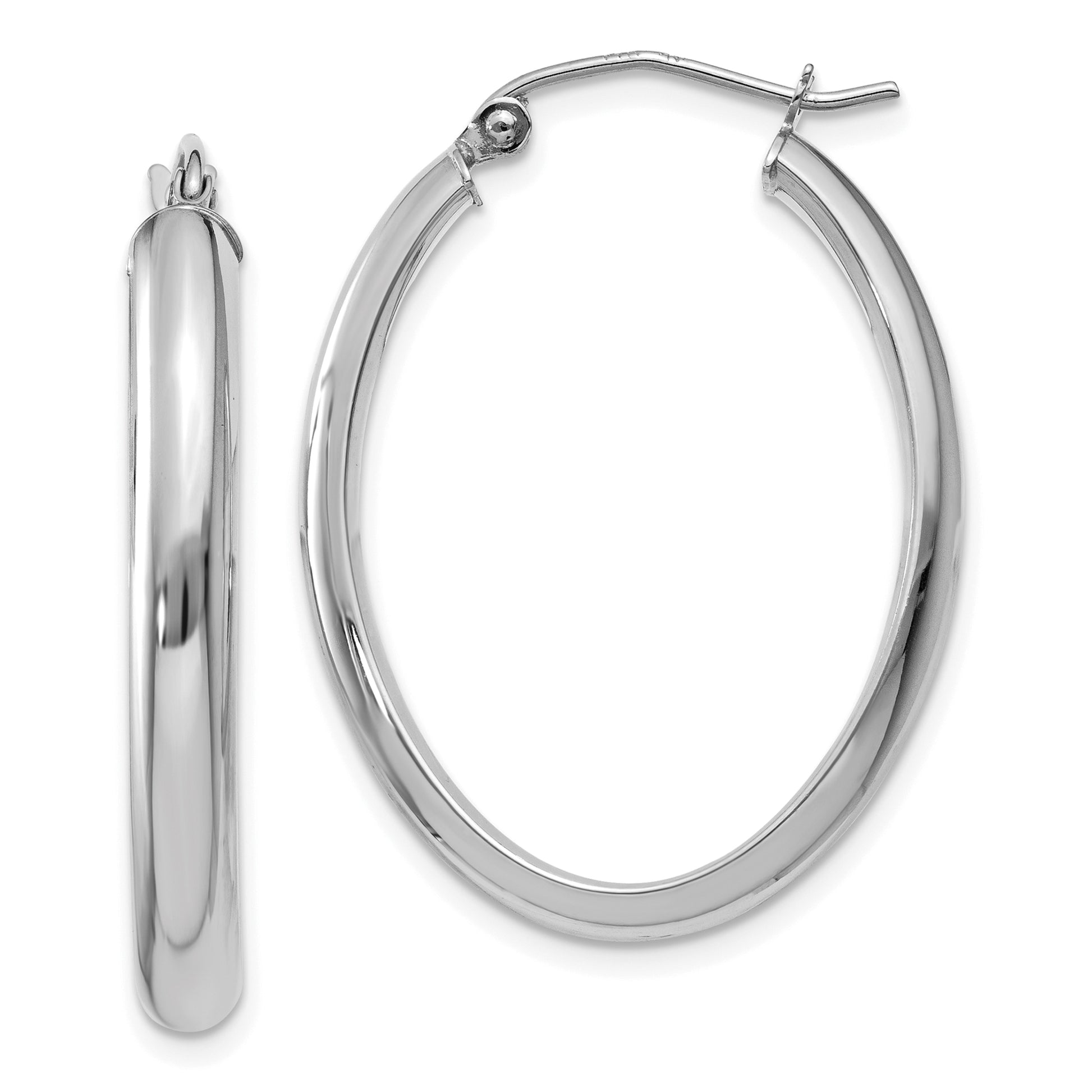 10K White Gold Polished 3.5mm Oval Hoop Earrings
