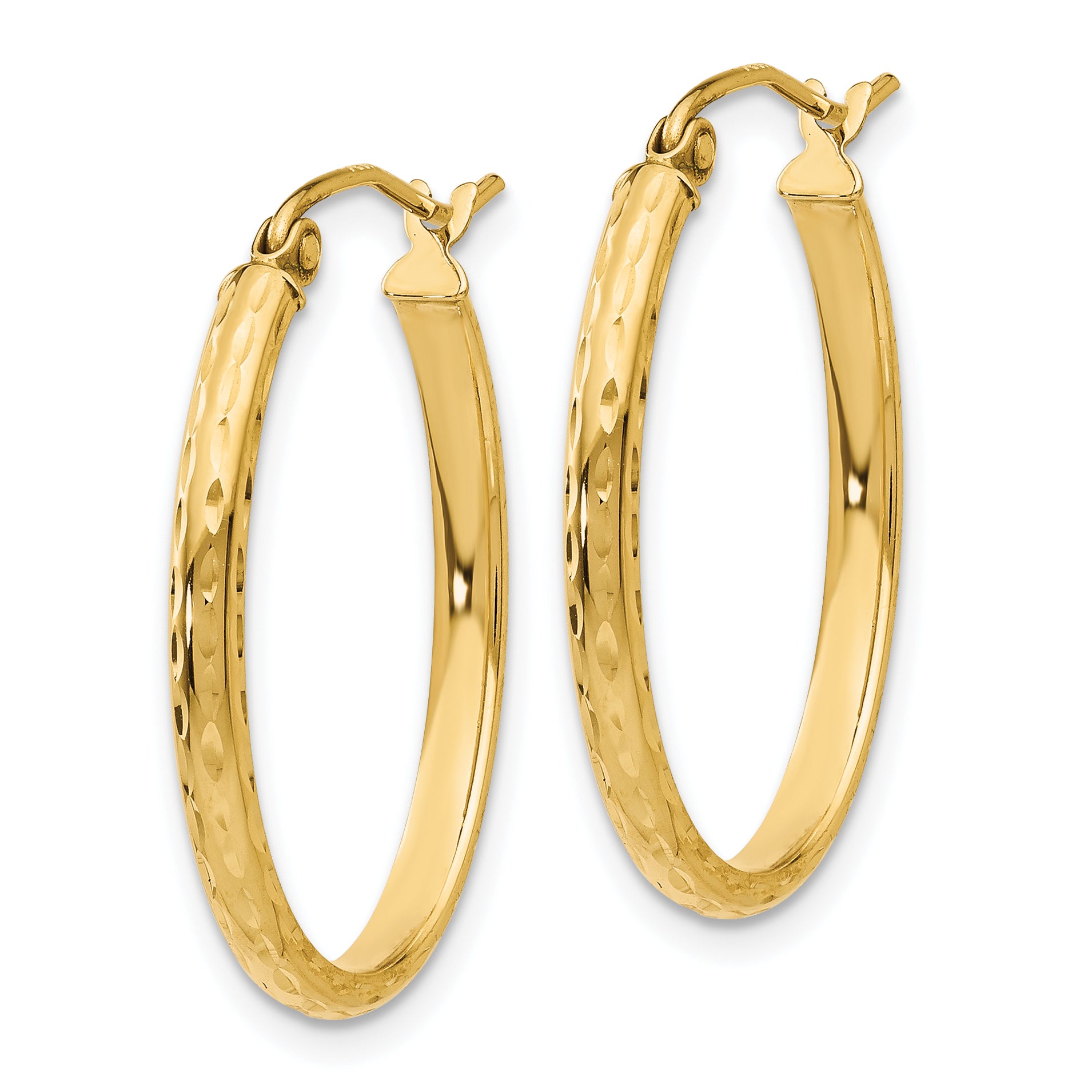 10K Yellow Gold Lightweight Diamond-Cut Oval Hoop Earrings