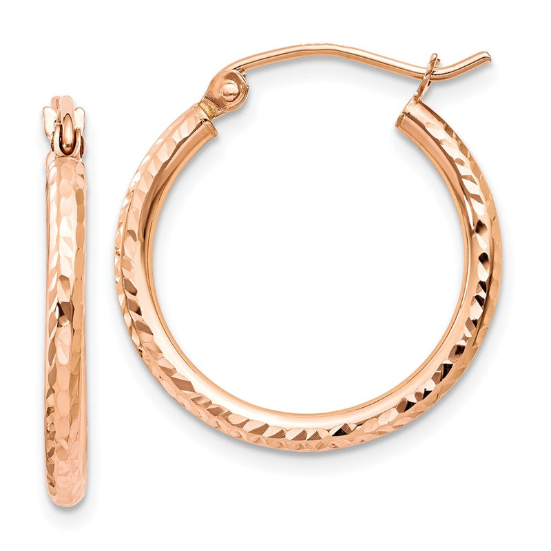 10K Rose Gold 10K Diamond-Cut Polished Hoop Earrings