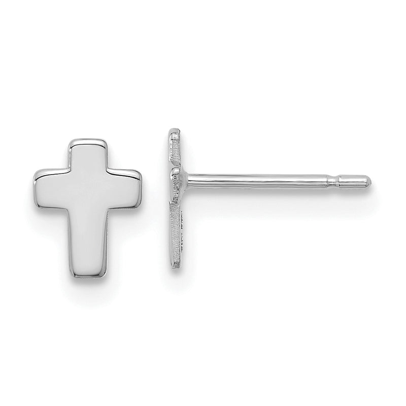 10K White Gold Polished Cross Post Earrings