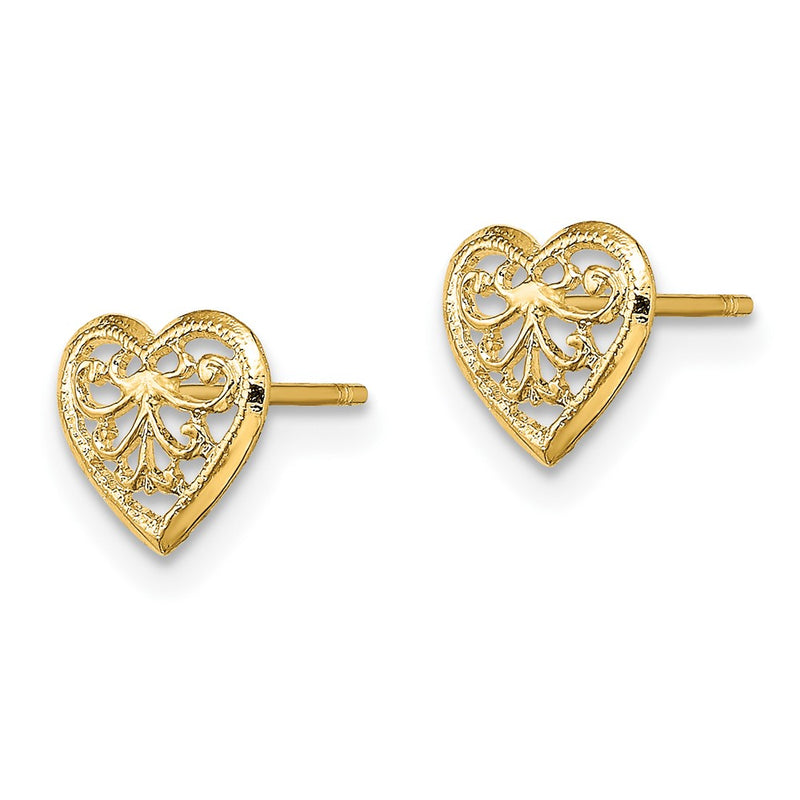 10K Yellow Gold 10K Filigree Heart Post Earrings