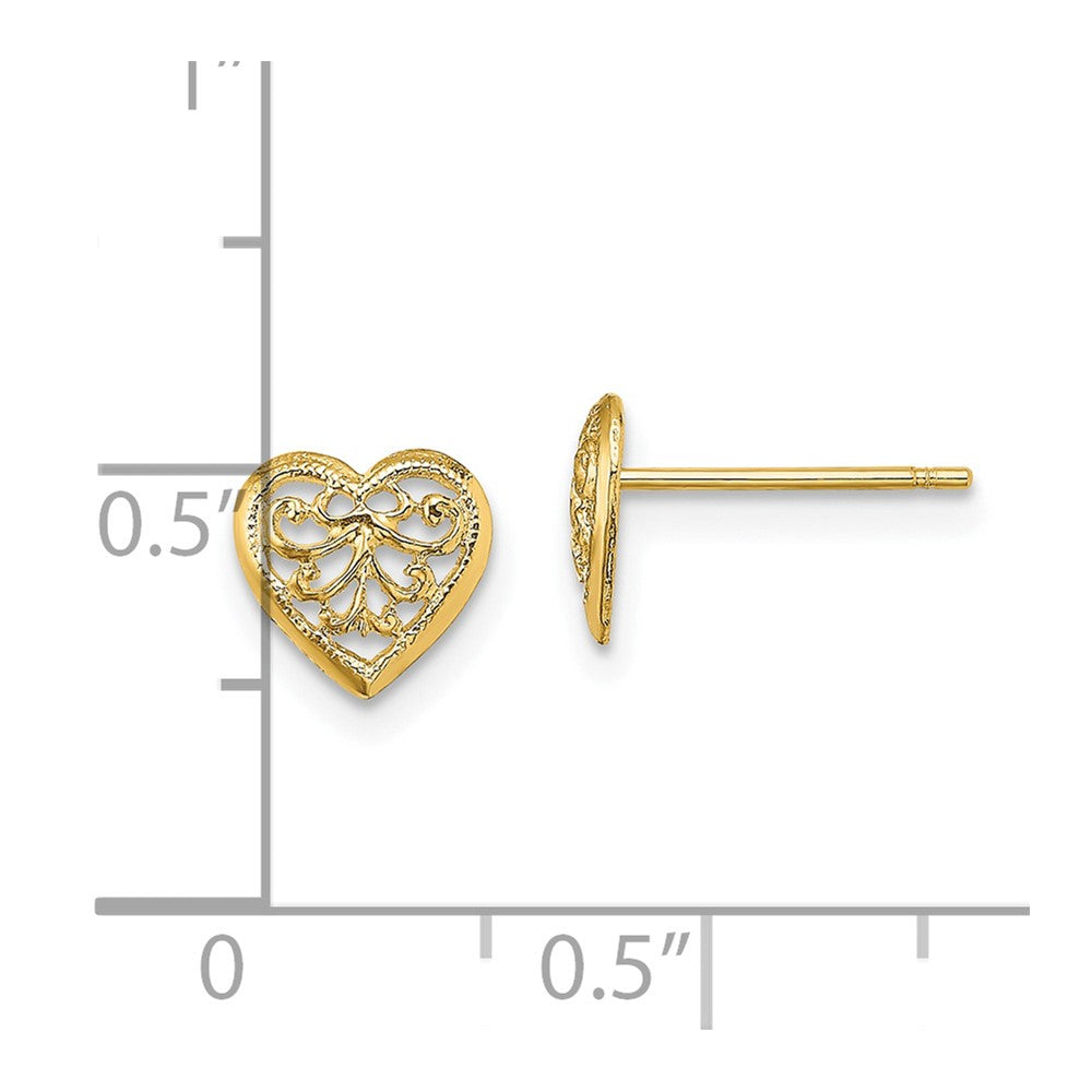 10K Yellow Gold 10K Filigree Heart Post Earrings