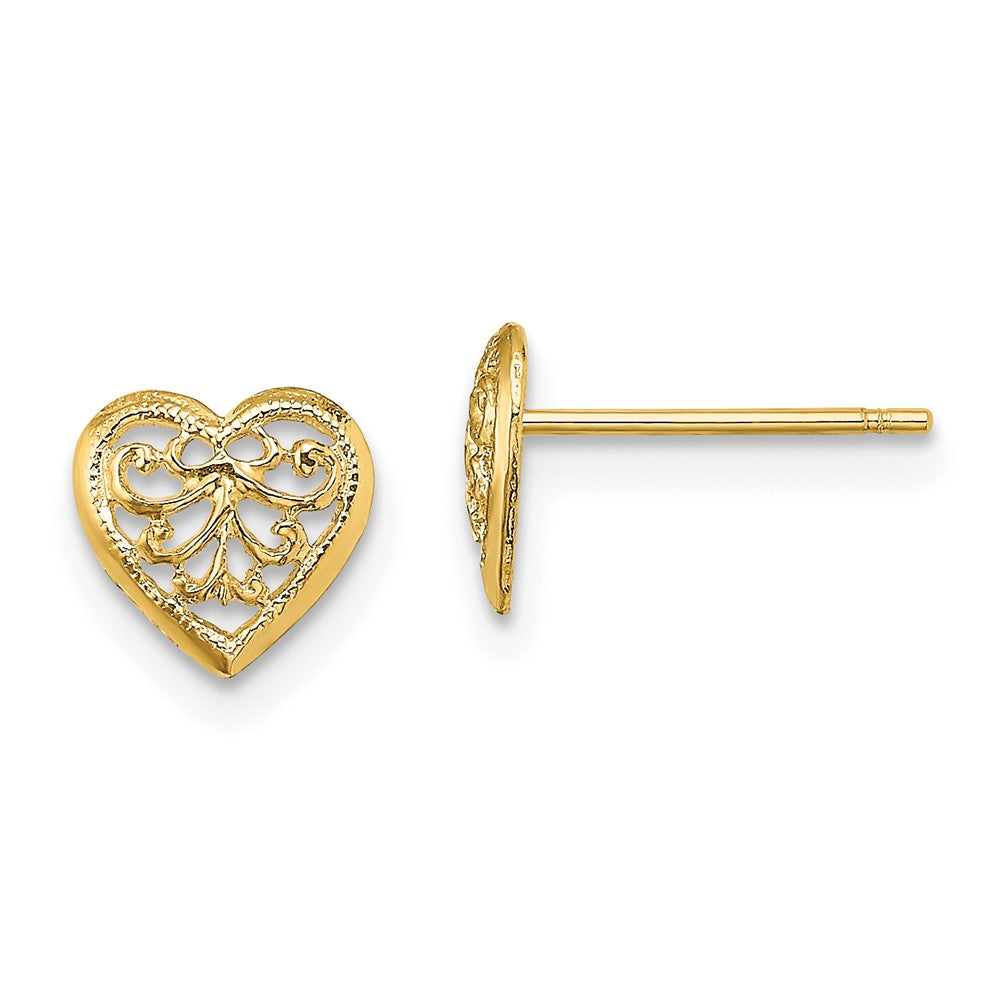 10K Yellow Gold 10K Filigree Heart Post Earrings
