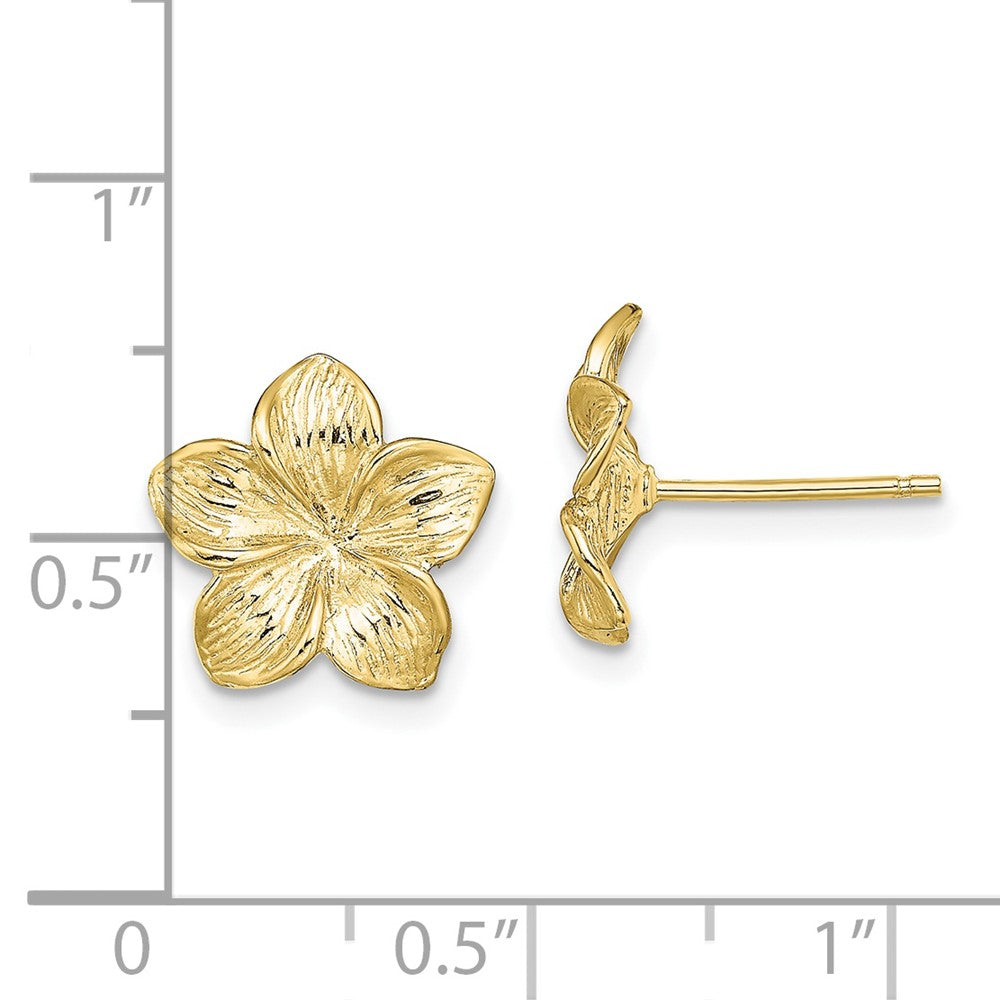 10K Yellow Gold 10K Plumeria Flower Post Earrings