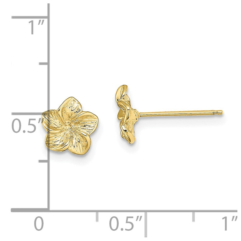 10K Yellow Gold Plumeria Flower Post Earrings