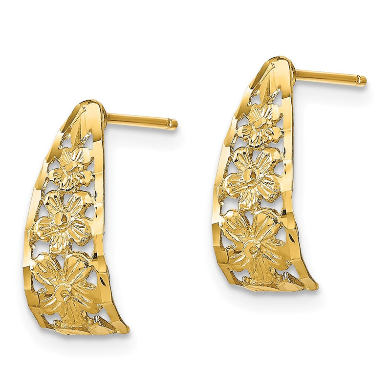 10K Yellow Gold 10K D/C Flower J-Hoop Post Earrings