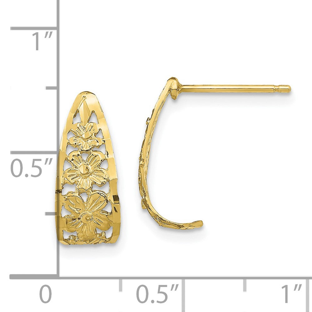 10K Yellow Gold 10K D/C Flower J-Hoop Post Earrings