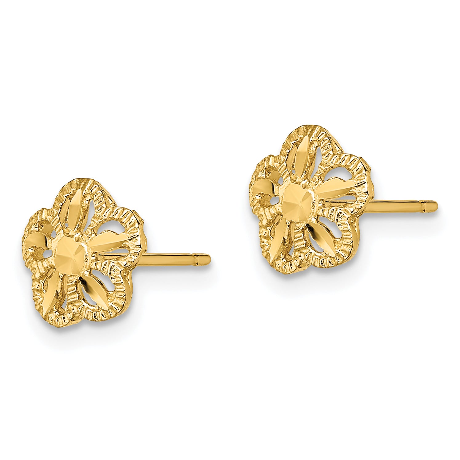 10K Yellow Gold 10K Diamond-Cut Flower Post Earrings