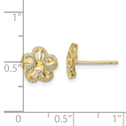 10K Yellow Gold 10K Diamond-Cut Flower Post Earrings
