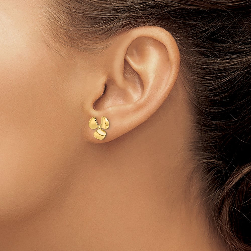 10K Yellow Gold 10K Polished Three Blade Propeller Post Earrings