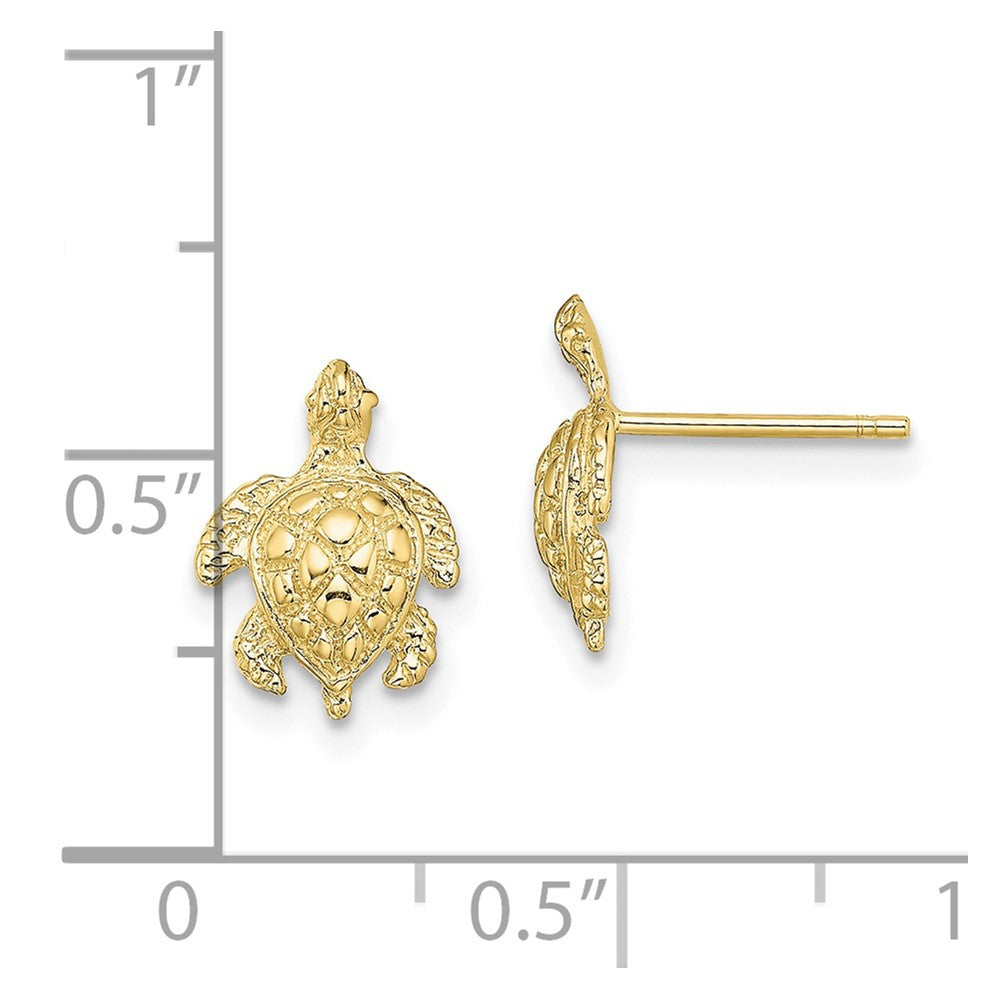 10K Yellow Gold 10K 2-D Textured Sea Turtle Post Earrings