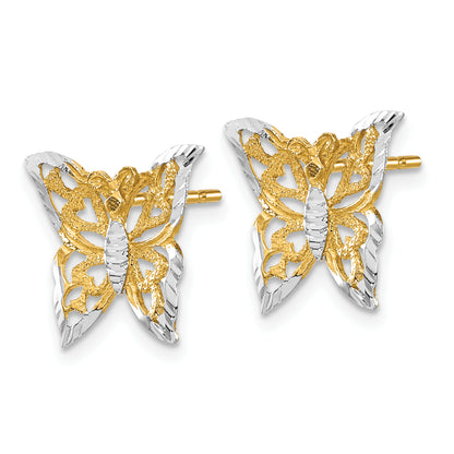 10K Yellow W/Rhodium Butterfly Post Earrings