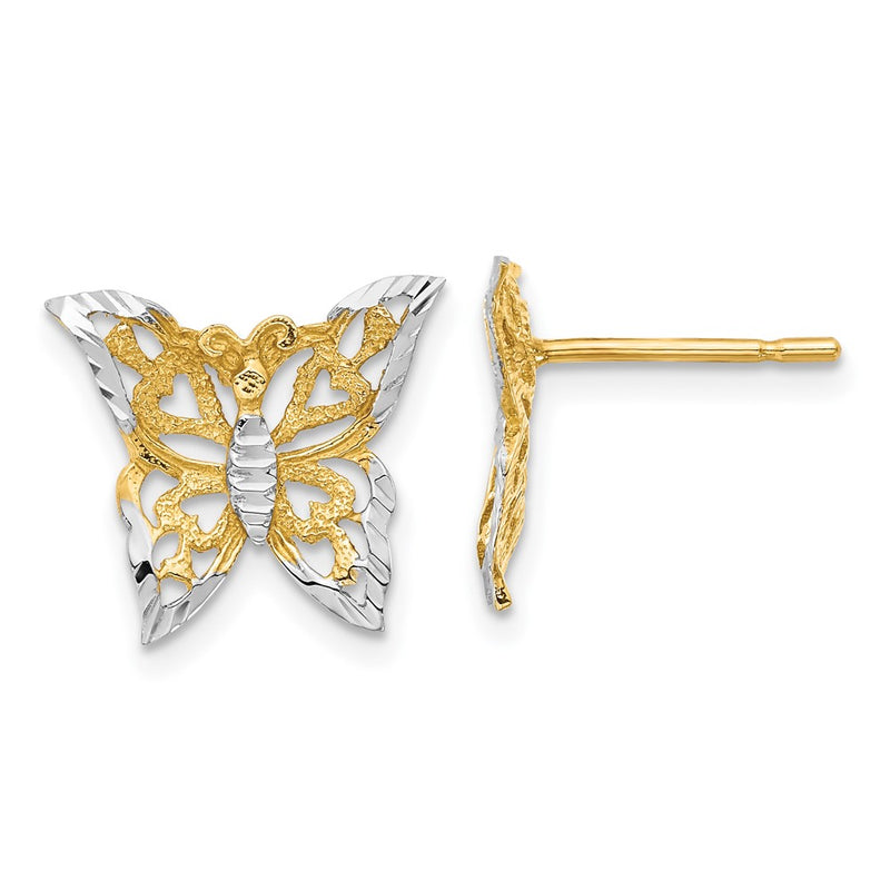10K Yellow W/Rhodium Butterfly Post Earrings