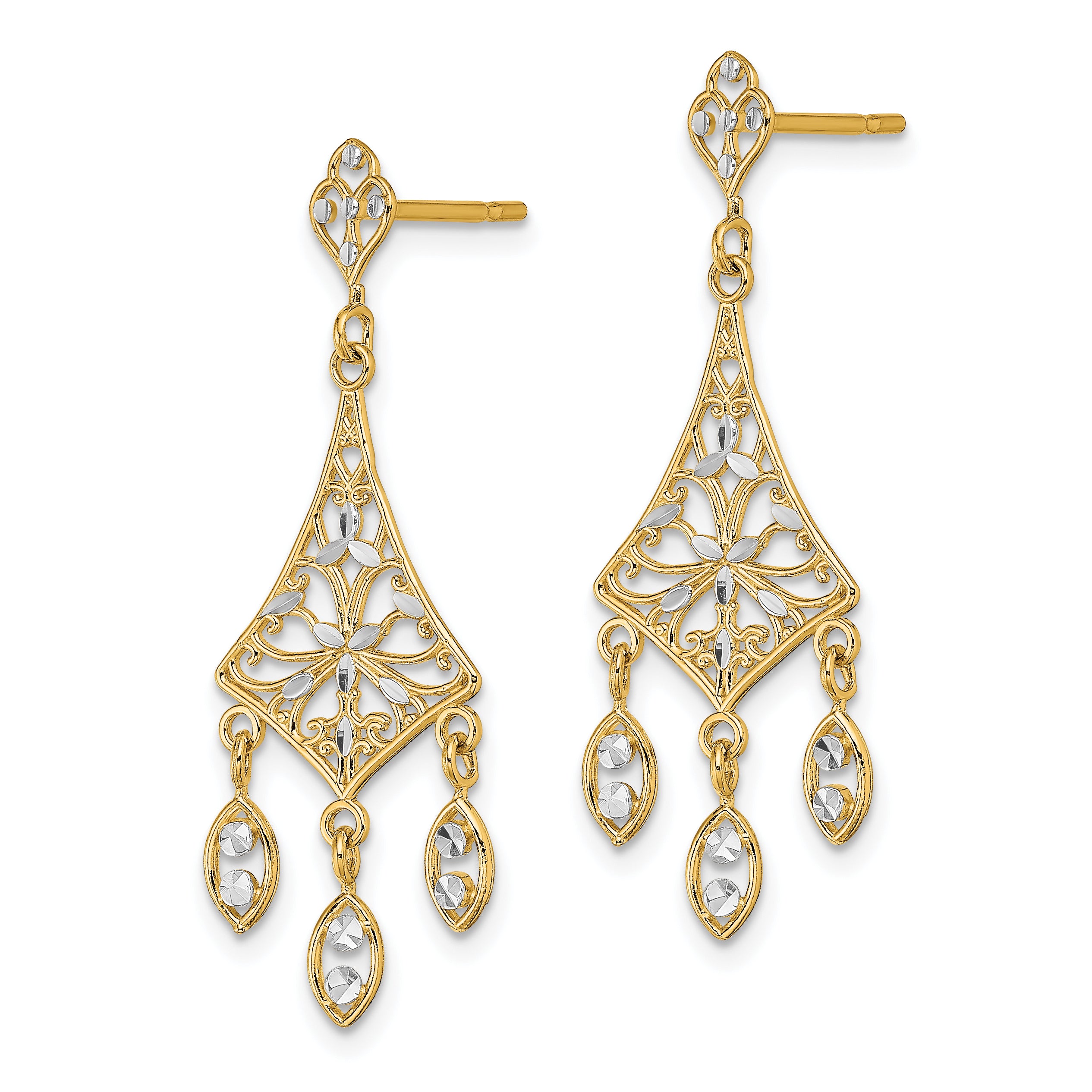 10K Yellow W/Rhodium 10K Filigree Chandelier Dangle Earrings