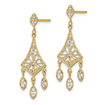 10K Yellow W/Rhodium 10K Filigree Chandelier Dangle Earrings