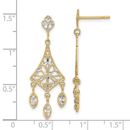 10K Yellow W/Rhodium 10K Filigree Chandelier Dangle Earrings