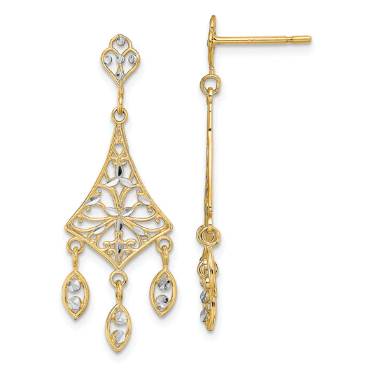 10K Yellow W/Rhodium 10K Filigree Chandelier Dangle Earrings