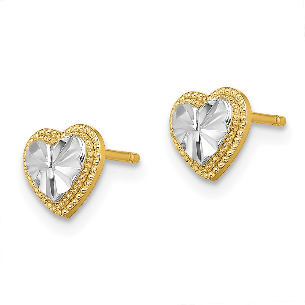 10K Yellow W/Rhodium 10K W/ Rhodium D/C Heart Post Earrings