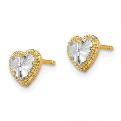 10K Yellow W/Rhodium 10K W/ Rhodium D/C Heart Post Earrings