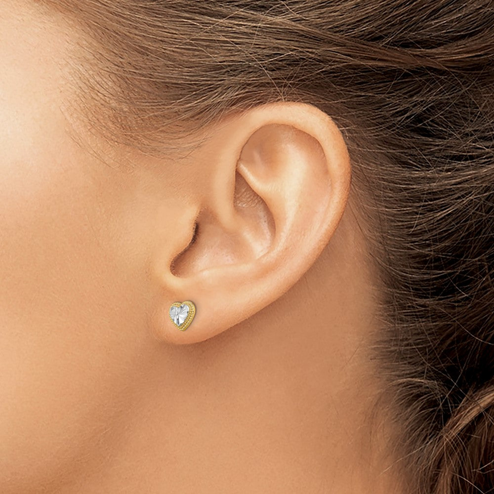 10K Yellow W/Rhodium 10K W/ Rhodium D/C Heart Post Earrings