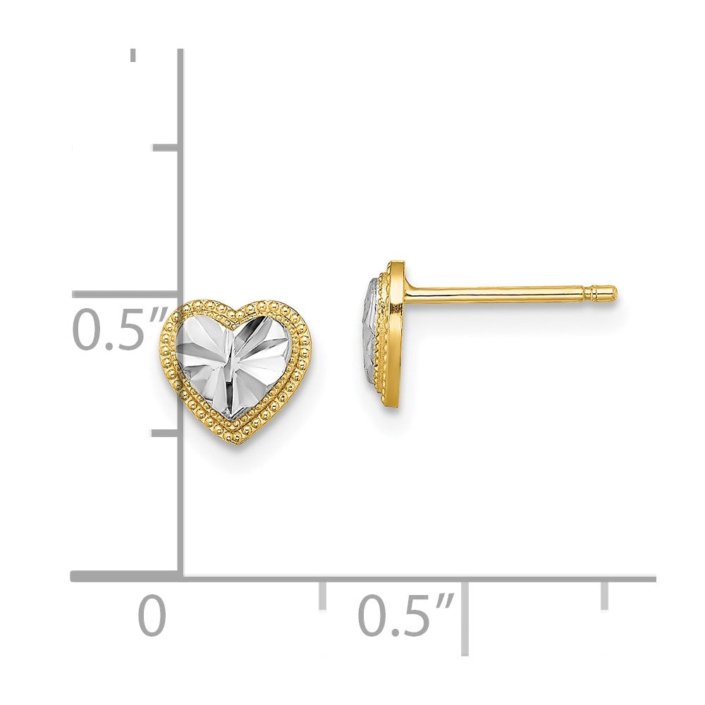 10K Yellow W/Rhodium 10K W/ Rhodium D/C Heart Post Earrings