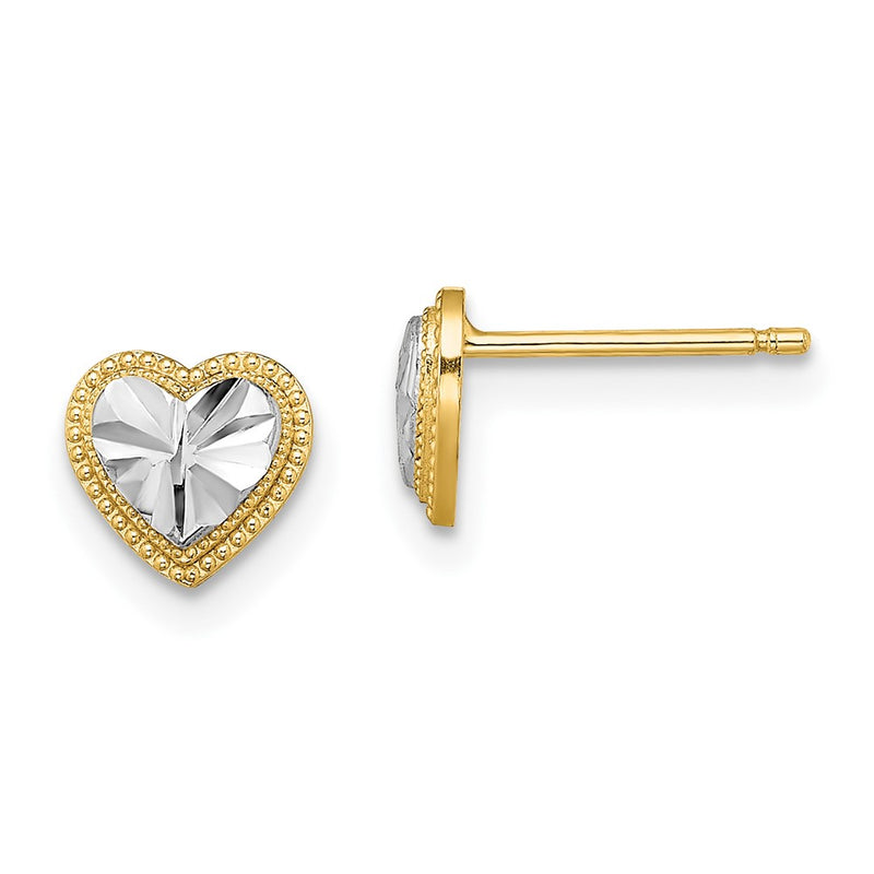 10K Yellow W/Rhodium 10K W/ Rhodium D/C Heart Post Earrings