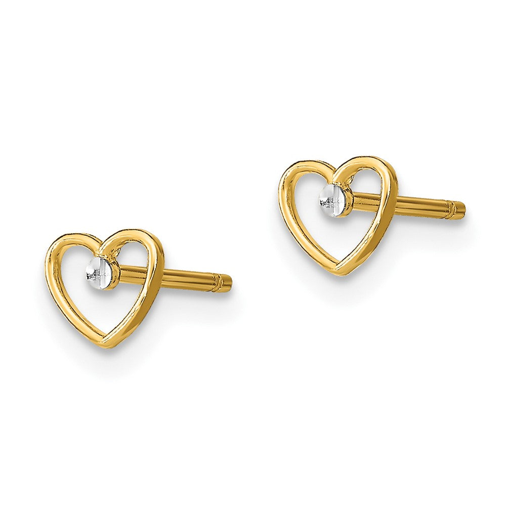 10K Yellow W/Rhodium W/ Rhodium D/C Heart Post Earrings