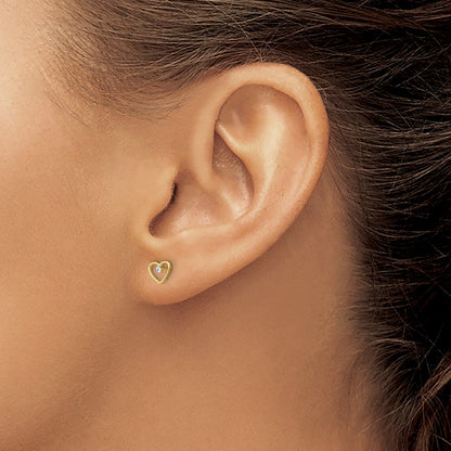 10K Yellow W/Rhodium W/ Rhodium D/C Heart Post Earrings