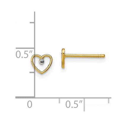10K Yellow W/Rhodium W/ Rhodium D/C Heart Post Earrings
