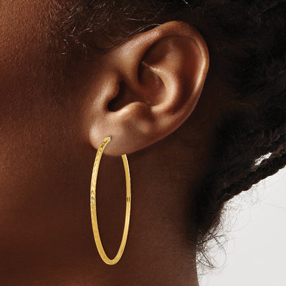 10K Yellow Gold Diamond-Cut Square Tube Endless Hoop Earrings