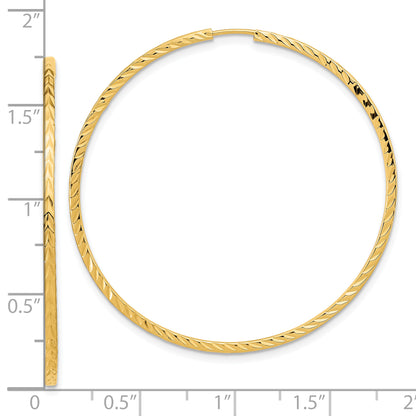 10K Yellow Gold Diamond-Cut Square Tube Endless Hoop Earrings