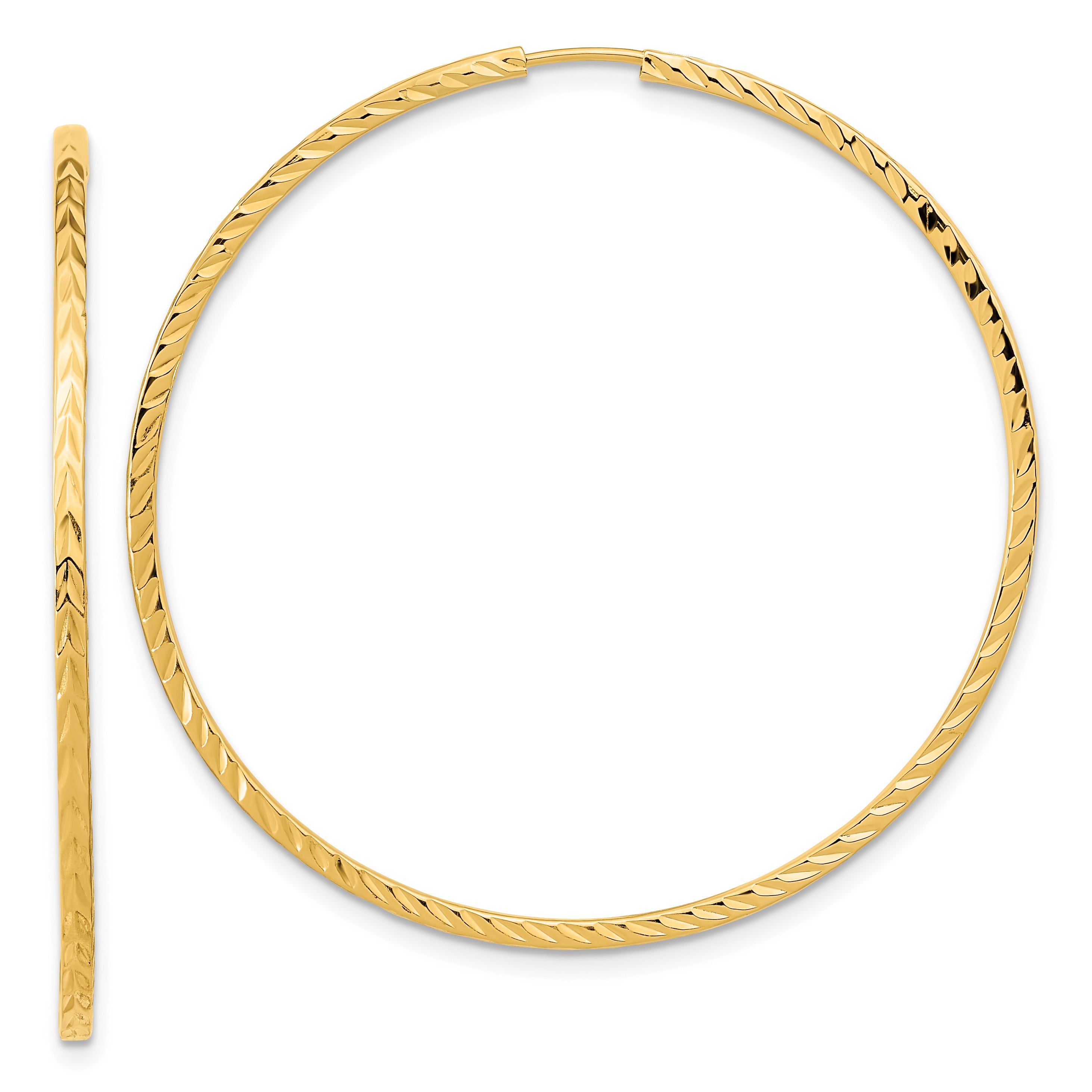 10K Yellow Gold Diamond-Cut Square Tube Endless Hoop Earrings